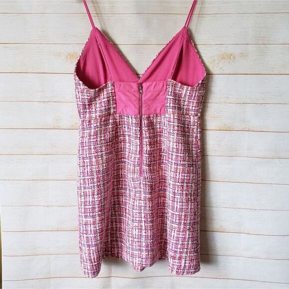 House of Harlow 1960 Tweed Mini Dress Strappy Candy Pink White Women's Large - Picture 8 of 12